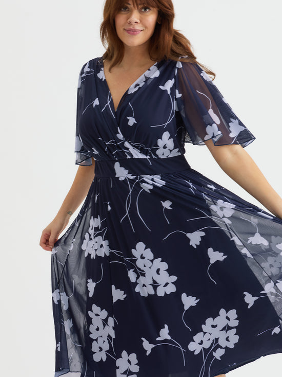 Julie Navy Lilac Hanky Hem Dress