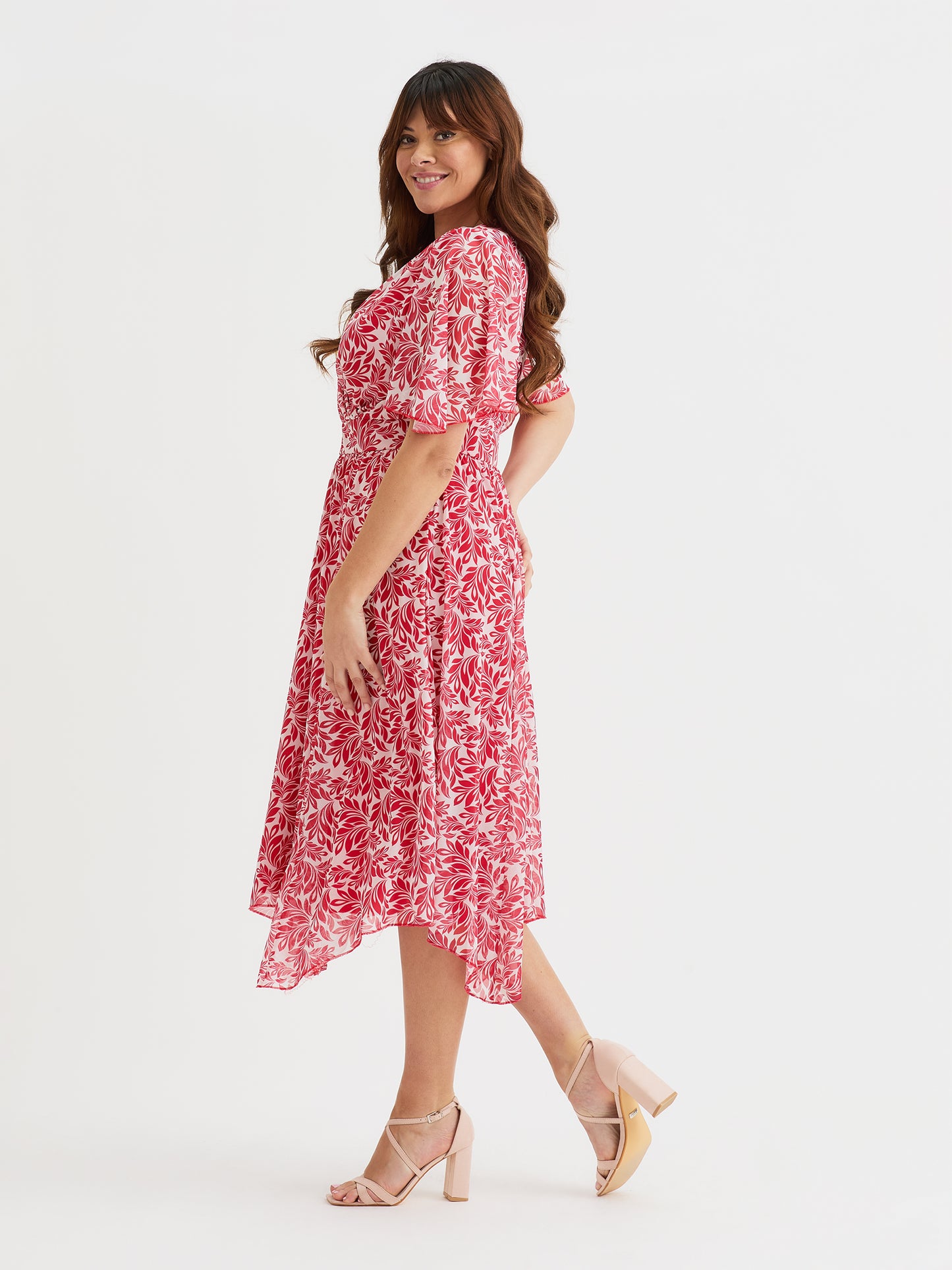 Julie Red Batique Hanky Hem Dress