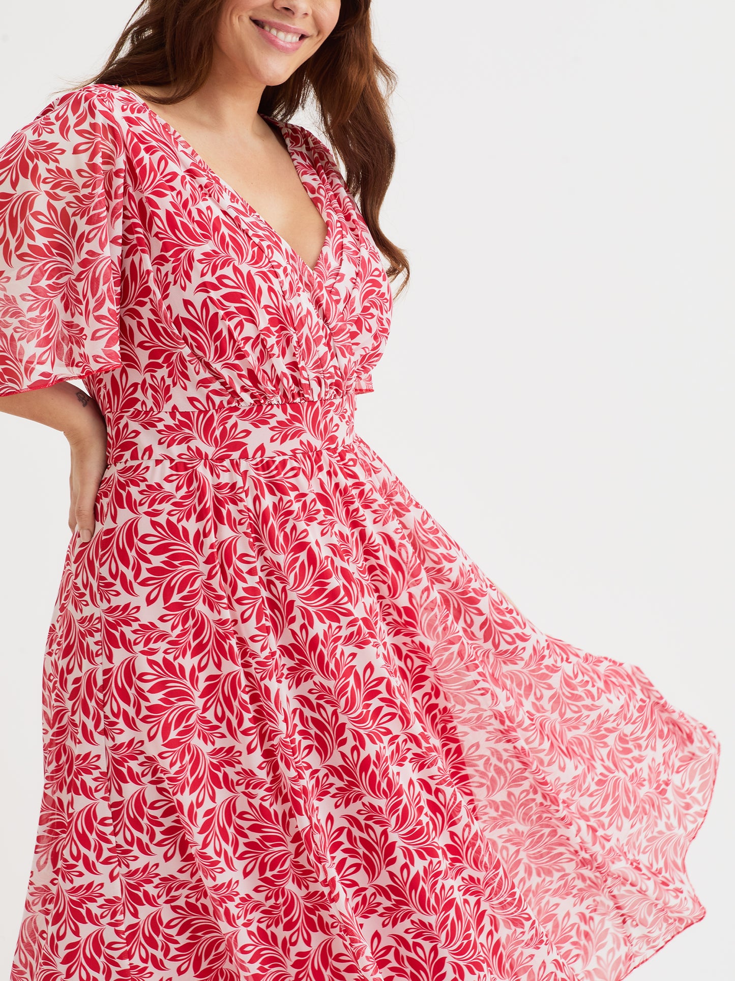 Julie Red Batique Hanky Hem Dress