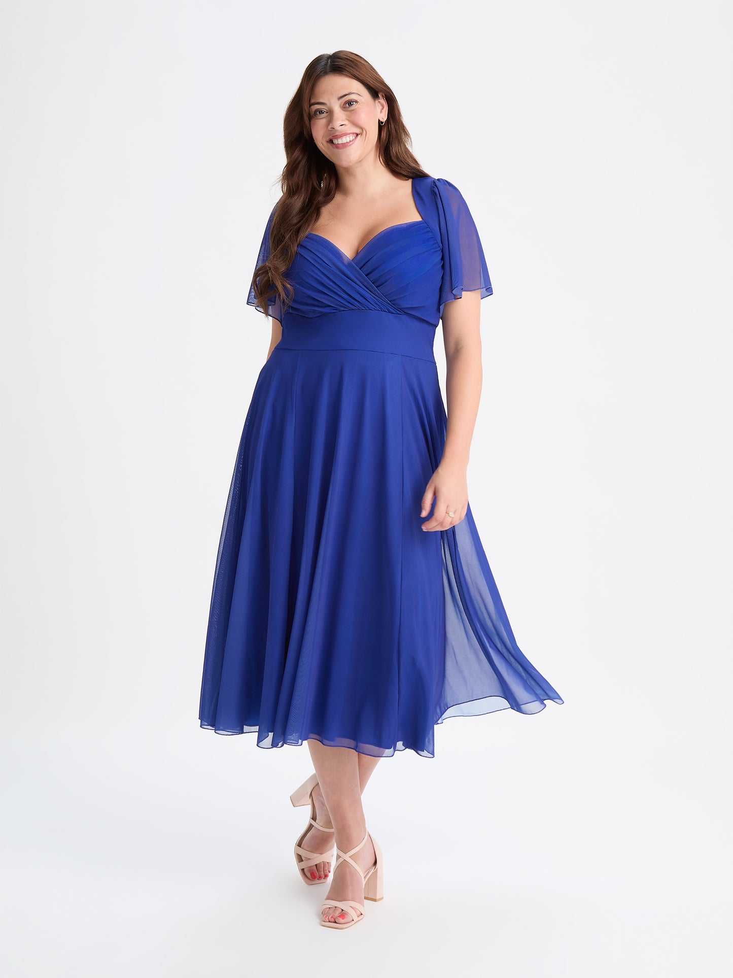 Liz Solid Sapphire Bolero Wrap Bodice Midi Dress