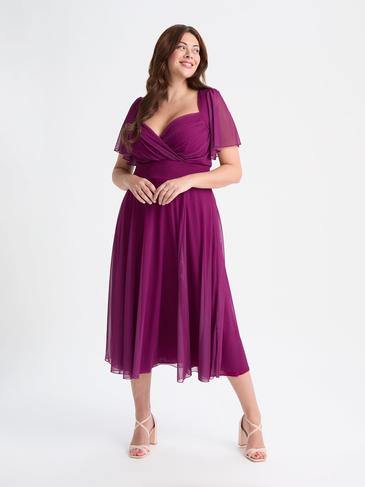 Liz Solid Mulberry Bolero Wrap Bodice Midi Dress