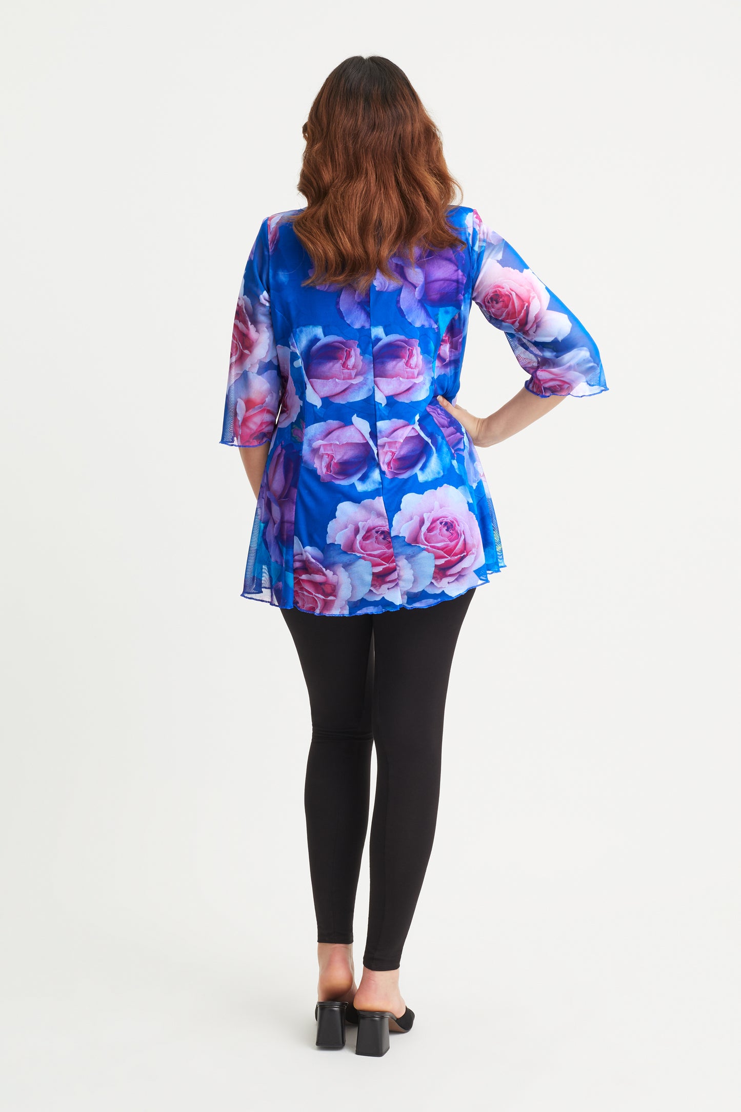 Blue Pink Rose V Neck Tunic