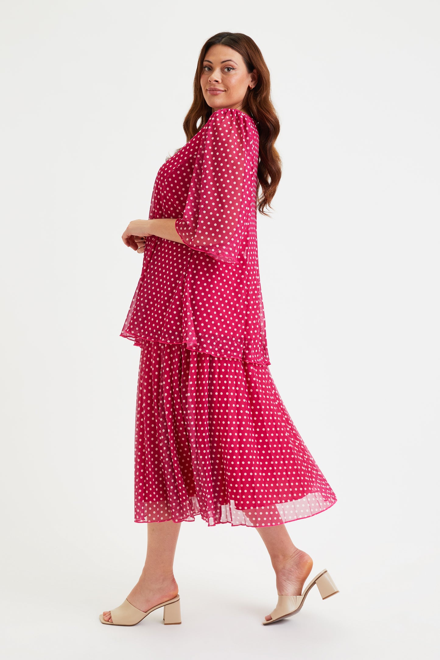 Cerise Spot Pleated V Neck Tunic