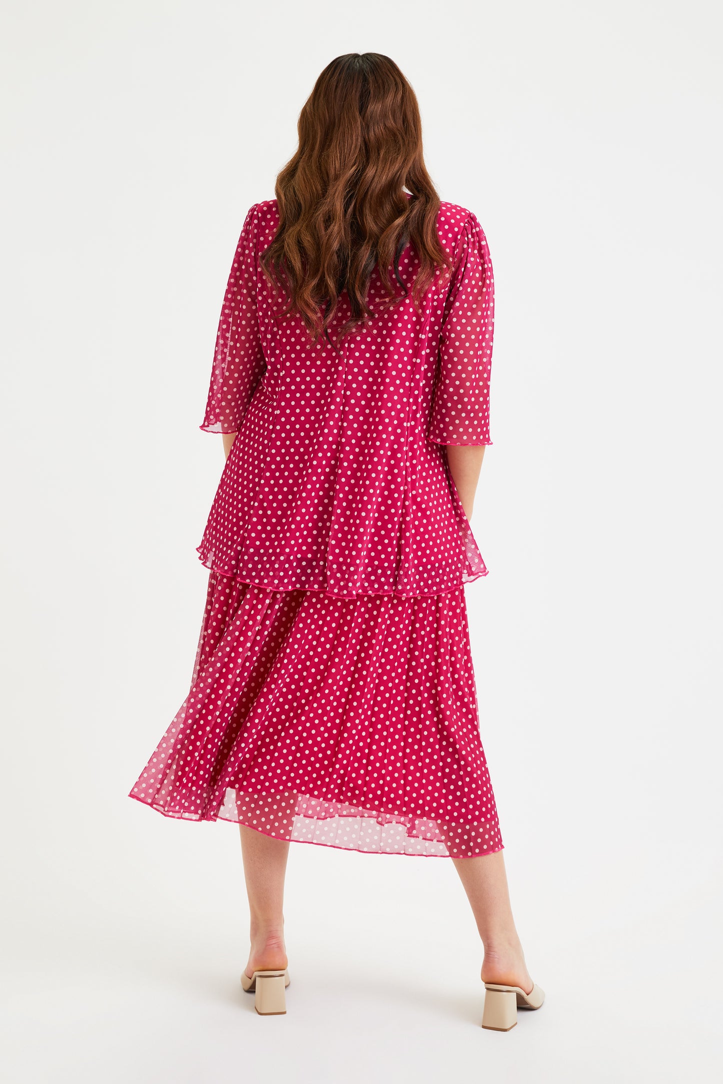 Cerise Spot Pleated V Neck Tunic