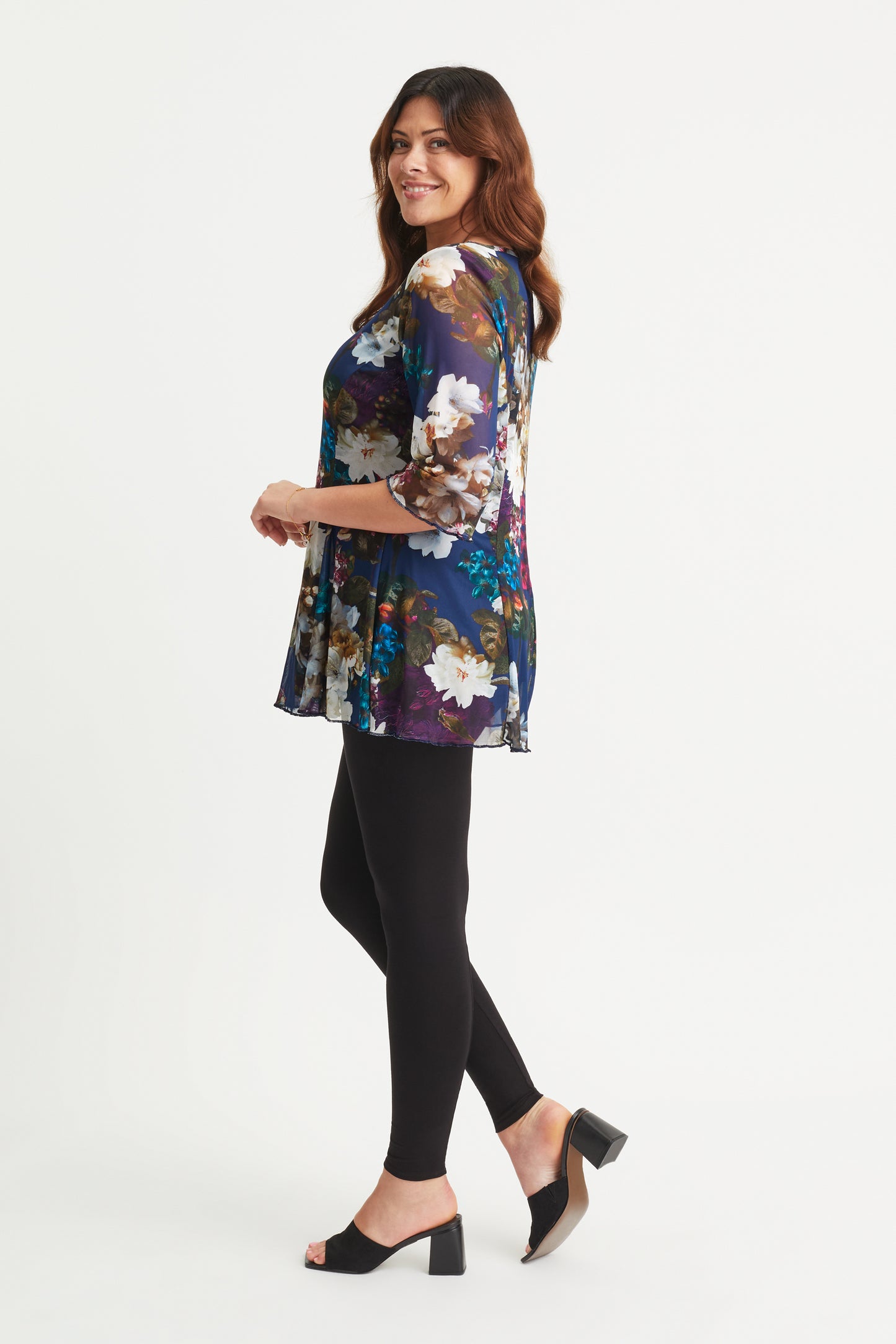 Navy Flower V Neck Tunic