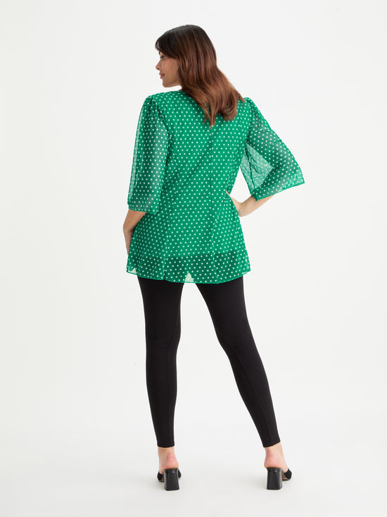 Green Spot Pleated V Neck Tunic