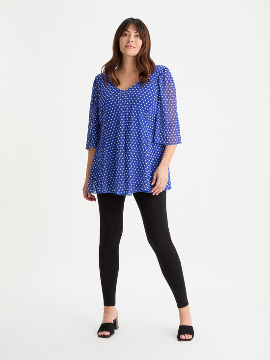 Royal Blue Spot Pleated V Neck Tunic