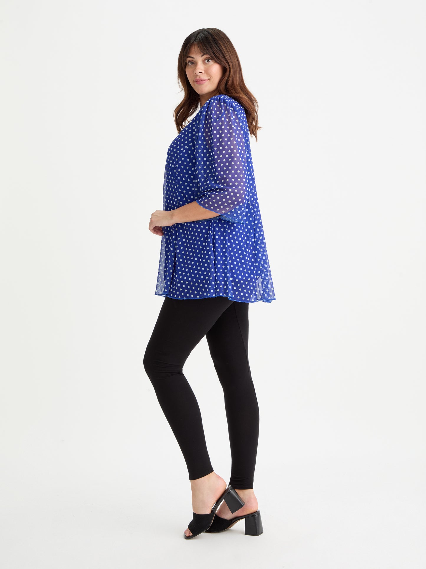 Royal Blue Spot Pleated V Neck Tunic