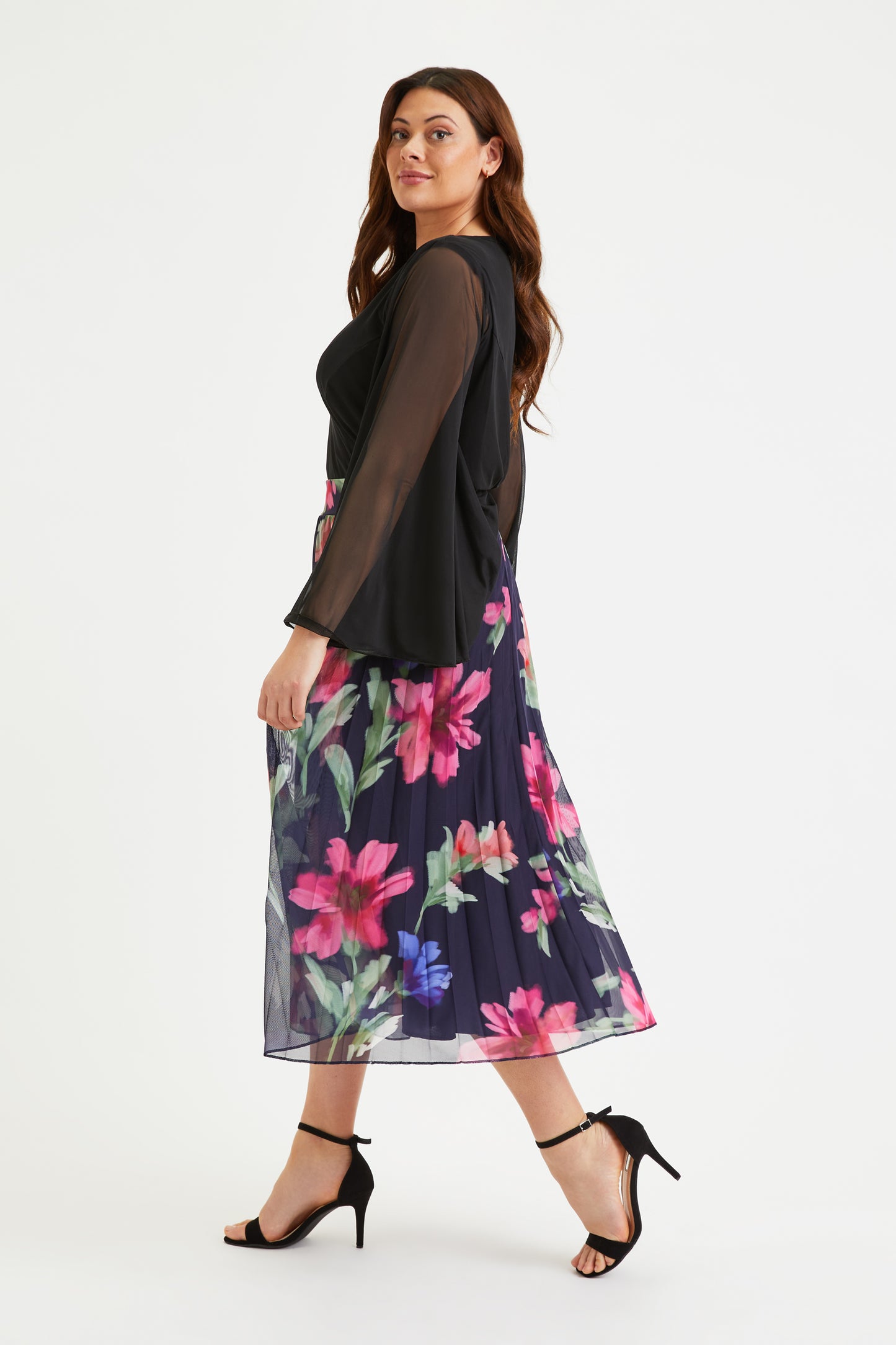 Navy Cerise Blue Pleated Skirt