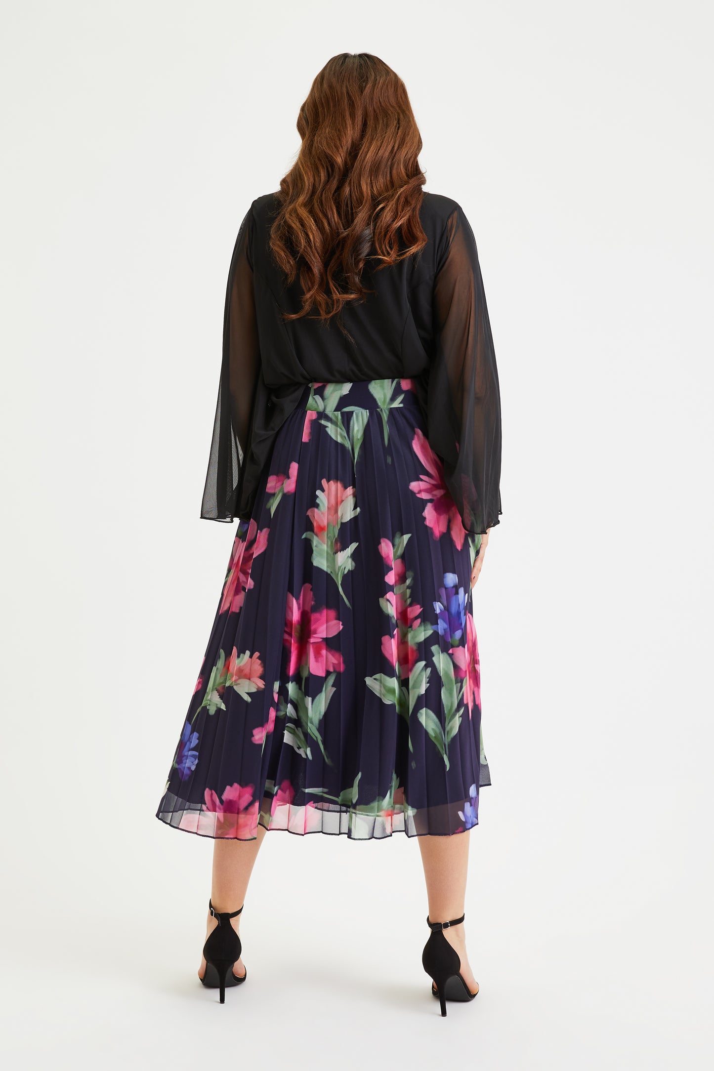 Navy Cerise Blue Pleated Skirt