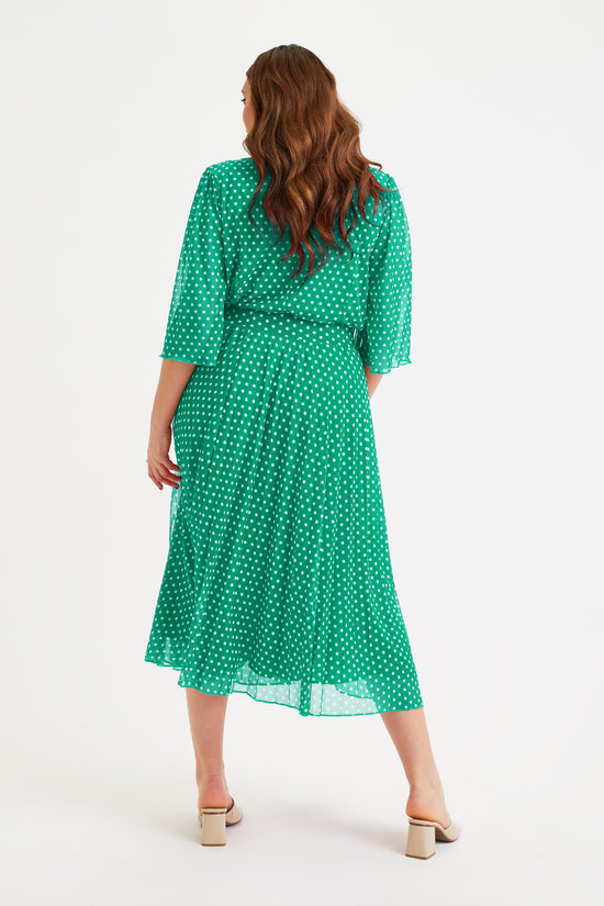 Green Spot Pleated V Neck Tunic