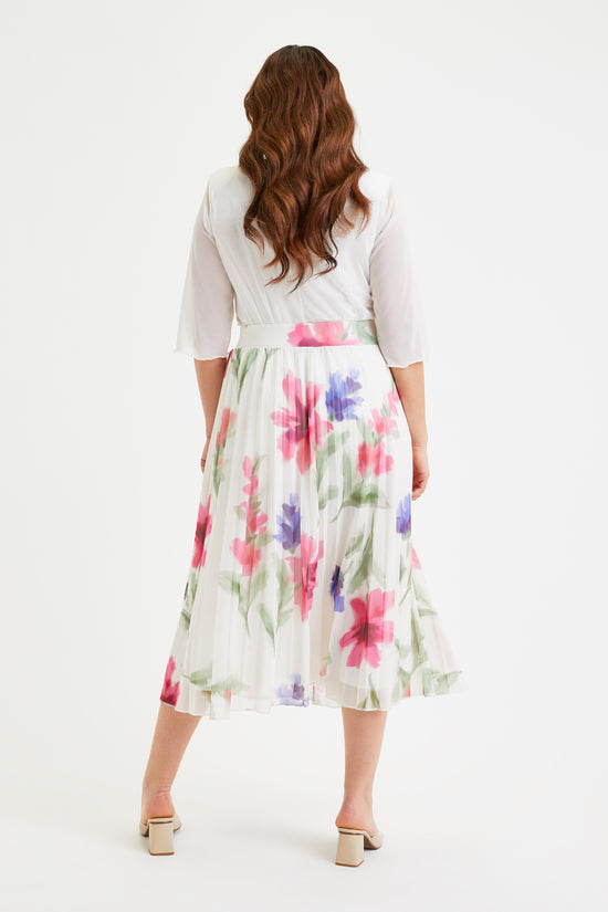 Ivory Floral Pleated Skirt