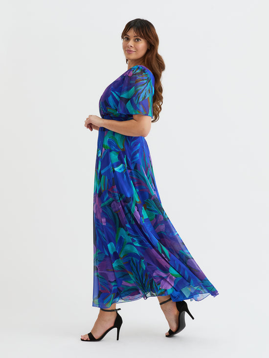 Isabelle Blue Purple Multi Float Sleeve Maxi Dress