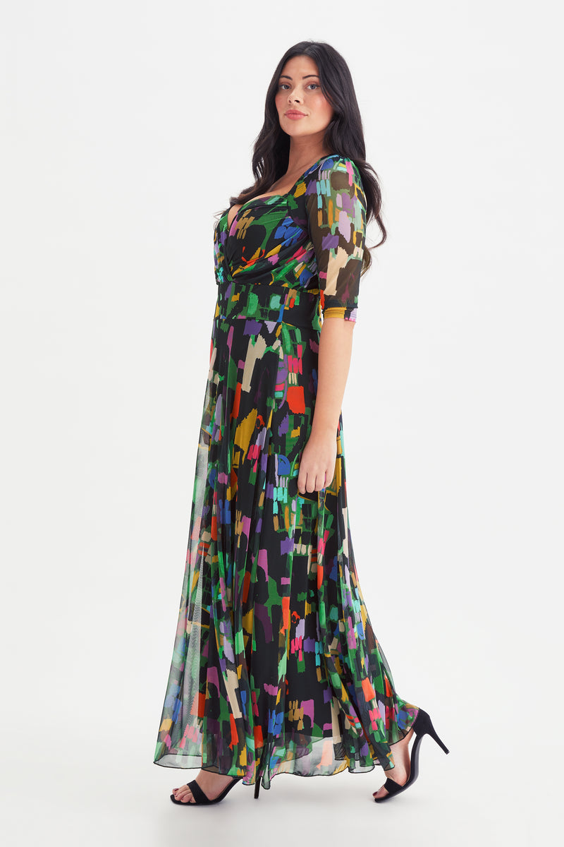 Elizabeth Black Multi Coloured Print Mesh Maxi Gown – Scarlett & Jo