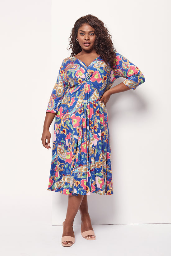 Claudia Blue Peach Touch Jersey Knot Front Dress