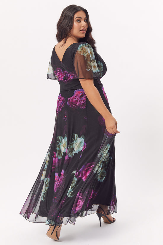 Isabelle Black Fuchsia Float Sleeve Maxi Dress